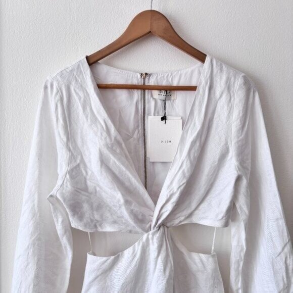 DISSH Tina White Twist Cutout Linen Mini Dress - Picture 5 of 10